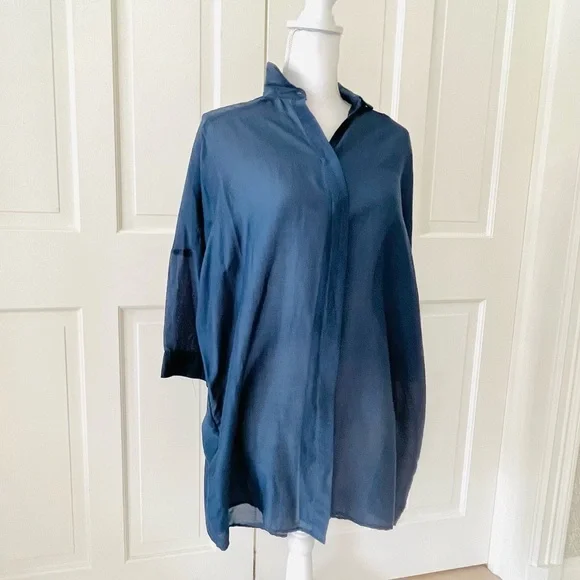 Zara semi sheer blue button down tunic xs - Picture 5 of 13